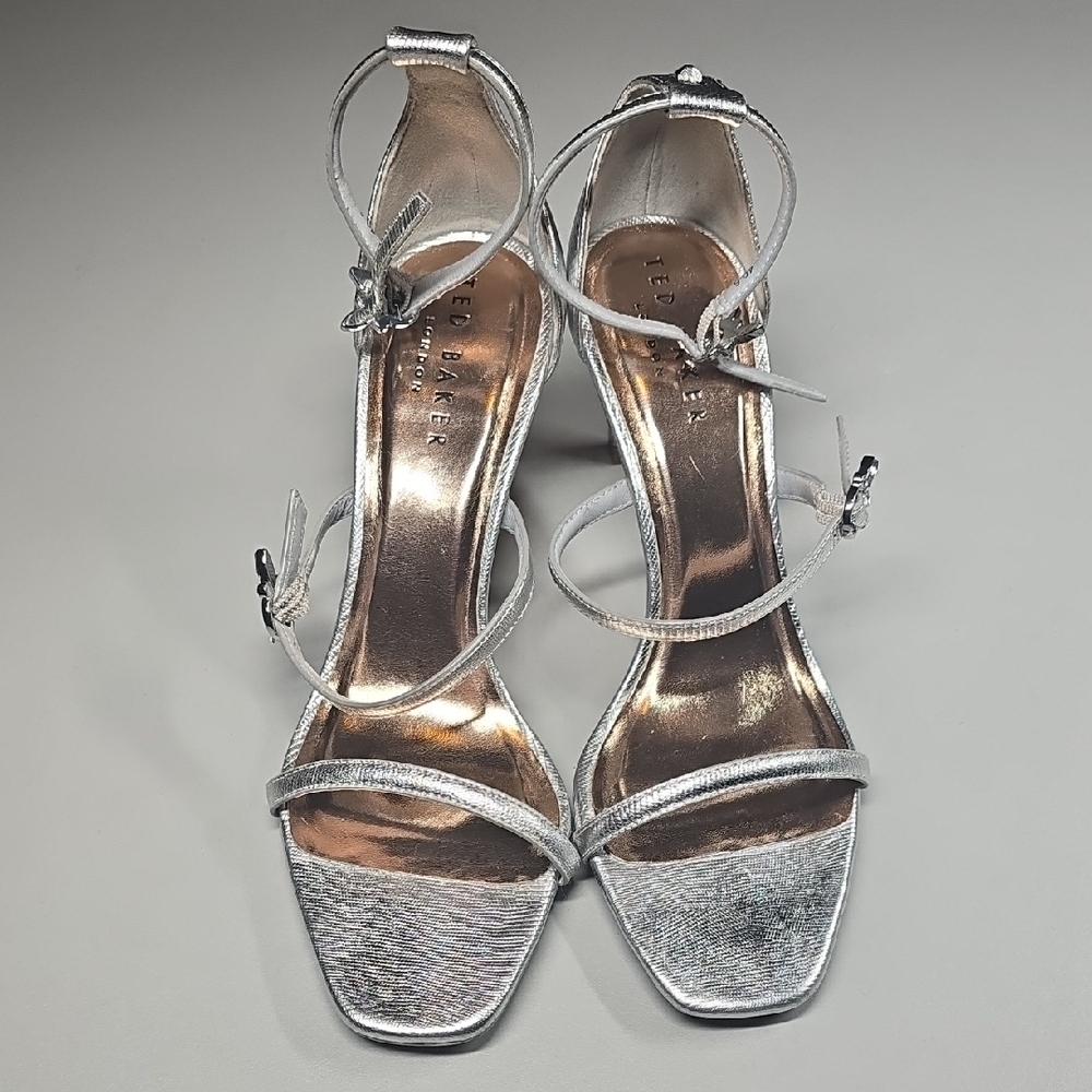 Ted Baker Silver Metallic Strappy Ankle-Heel Sandals